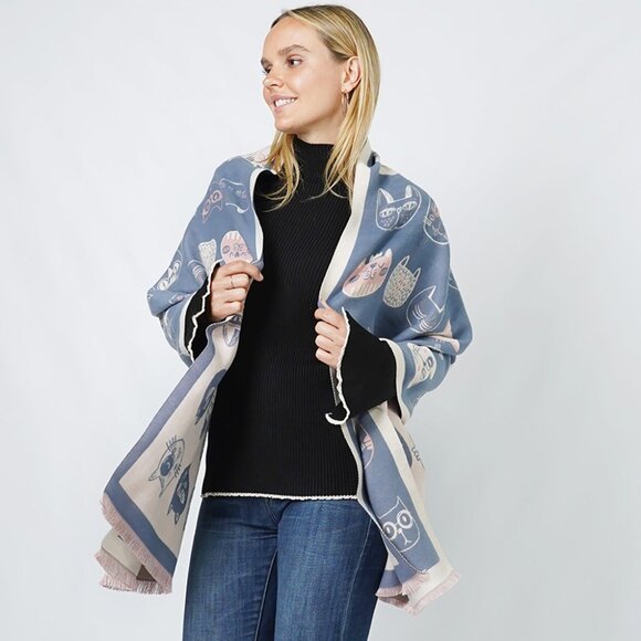 Cats Kittens Theme Pashmina Style Soft Fall Winter Boho Scarf Shawl Throw - Picture 9 of 9